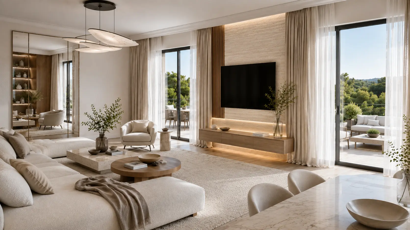 Jasne wnętrze apartamentu z oknami o wysokości 250 cm